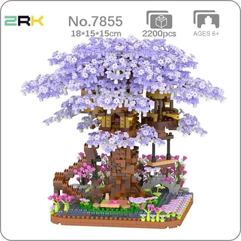 ZRK 7855 World Architecture Череша цвете, дърво къща, люлки, градина, до река, направи си сам, мини-диамантени блокове, тухли, строителна играчка, подарък без кутия