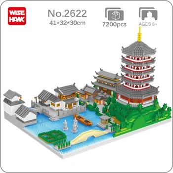 Уигл 2622 Световната Архитектура на Западното Езеро в Кулата на Храма на Мост 3D Мини Диамантени Блокове Тухли Строителна Играчка за Деца, Подарък без Кутия