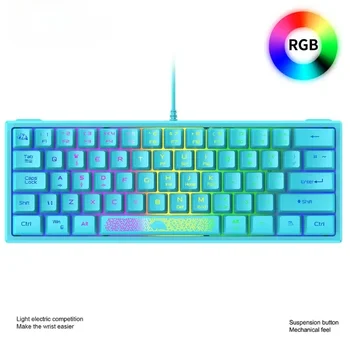 Механични клавиатури K61 с RGB подсветка, детска клавиатура с 62 бутони, жични клавиатура с дължина 1,5 м, офис бизнес-клавиатура, киберспортивная клавиатура 3