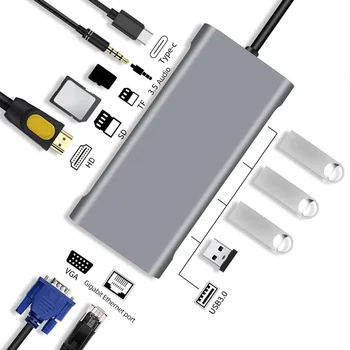 4k, HDMI-съвместим USB удължителен кабел Hub TF /SD Четец на Карти 11 в 1 C USB Докинг Станция 87 W PD Ethernet VGA Порт за Лаптоп
