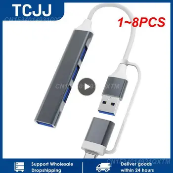 1-8 Бр. Хъб 4 USB порта мультиразветвитель OTG адаптер Type C USB адаптер за захранване, за преносим компютър Macbook PC