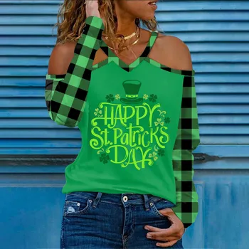 Женска тениска с принтом Деня на Св. Патрик, ежедневни летни блузи, свободна тениска с цепка отстрани и кръгло деколте, тениски за Ирландски фестивал