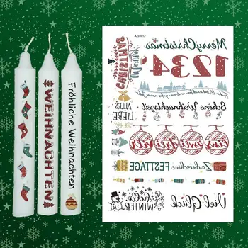 Стикер с татуировка на Коледната свещ, Стикери за декорация на свещи, ярки татуировки с Коледна свещ, етикети със собствените си ръце за настройки керамика