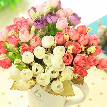 15 глави Мини рози, многоцветен коприна изкуствени цветя, домашен декор за сватба, Малки рози, букет, украса, дисплей, цвете