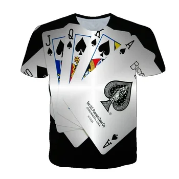2021 Мода Мъжка тениска с изображение на карти за игра в стил Хип-хоп, Летни Ежедневните Интересни тениски с маса за шарките, тениски с 3D принтом и кръгло деколте