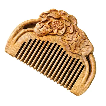 Дървени гребени за коса, Четка за стилизиране: Стара китайска дървена четка за коса за разнищване на косата Издълбани гребени кафяв цвят