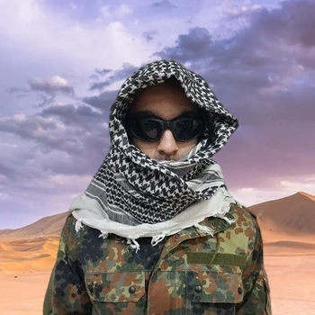 Военен арабски тактически пустинен шал, Дебели Арабски пустинен шал с пискюл, военен тюрбан, Арабски квадратен шал за мъже и жени