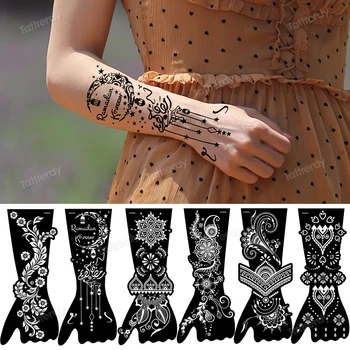 2 бр./компл. Шаблони шаблон за татуировки с къна Инструменти направи си САМ Индийска Къна Дантела Мандала Цветя Модел на Шаблони за рисуване Голям размер