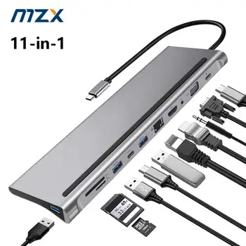 Докинг станция MZX USB Hub Ивица на Адаптер За Лаптоп Удължител PD Type C 3,0 2,0 3,0 SD TF Четец на карти Tipo VGA HDMI-съвместими