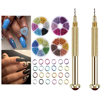 Цветно подвесное пръстен за нокти от алуминиева метална сплав, декор за пиърсинг, набор от тренировки за нокти от 3 броя за дизайн инструменти за обици с висулки-шармами