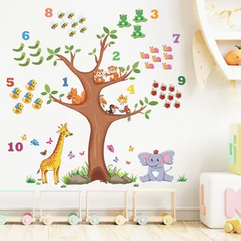 Мультяшное горското животно Жираф, Слон, Пчела, на Птица, на Дърво, стикери за стена за детска стая, Фоново украса спални, Тапети