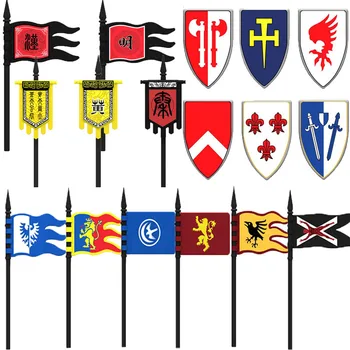 Средновековен Военен флаг MOC Щит Строителни блокове на Замъка Лъв Рицари Фигурки на войници от Армия Оръжия, Аксесоари Тухли Играчки За момчета